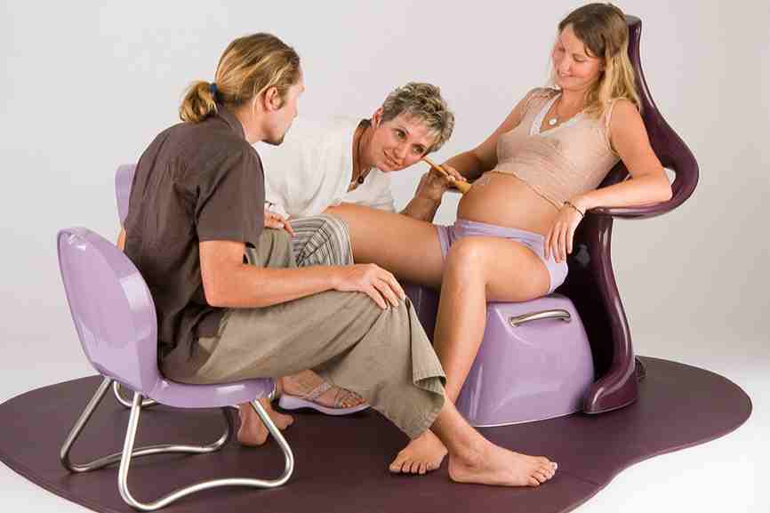 Midwife’s view of perineum on Birthing Seat